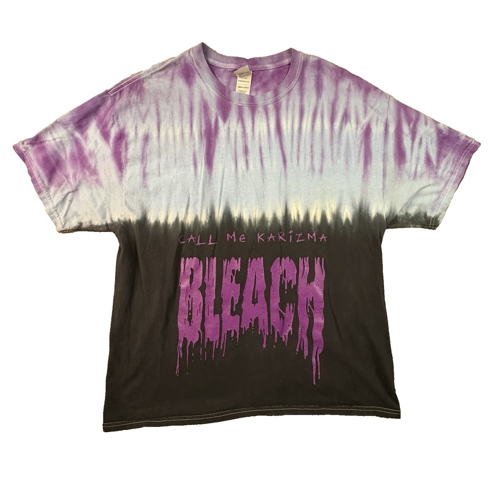 Dyenomite Men's XL Purple Black Tie Dye Call Me Karizma Bleach Graphic T Shirt‎